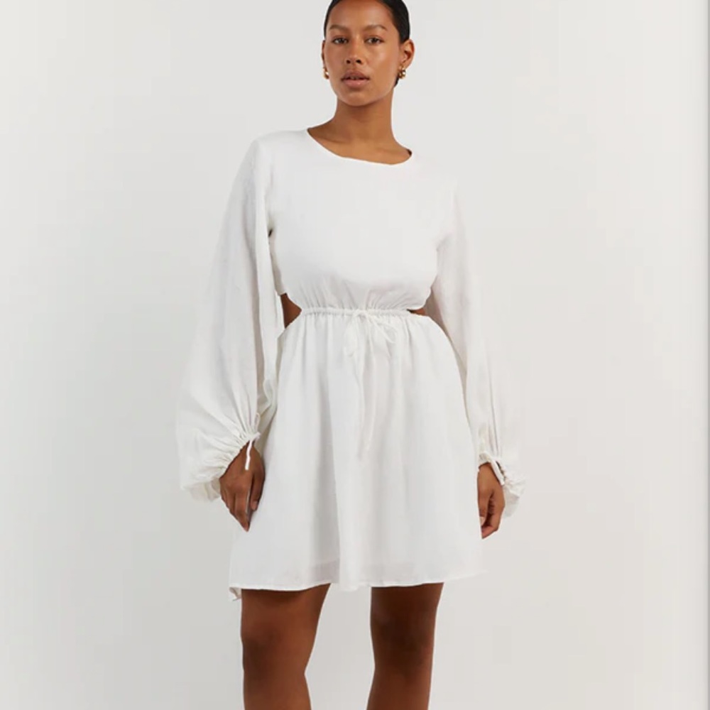 DISSH MOLLY WHITE LINEN MINI DRESS - 4 / WHITE